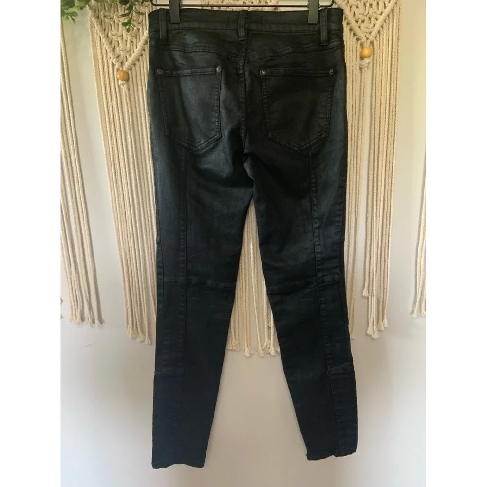FREE PEOPLE Jillian Coated Moto Skinny Jeans Black Size 26